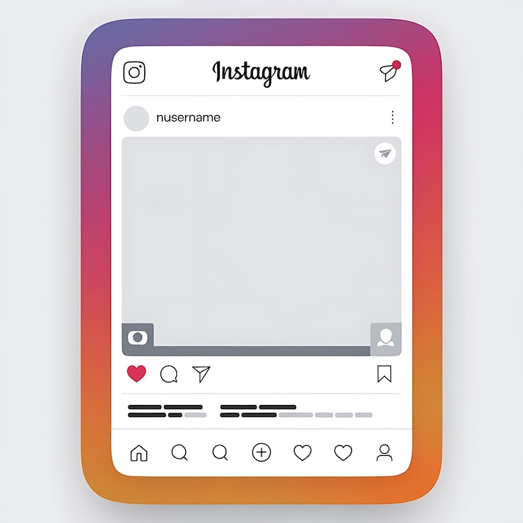 Photo mockup d'interface de poste instagram avec bordure gradiente et icônes interactives