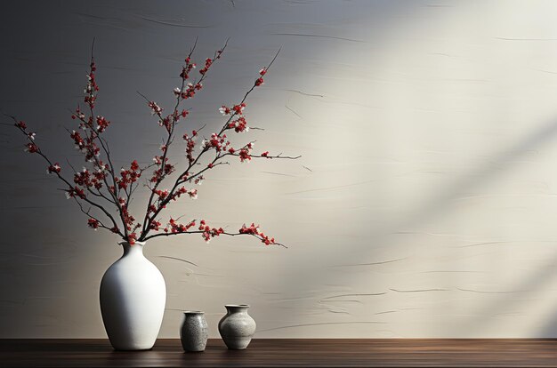 Photo mockup intérieur du salon avec un mur bleu et une étagère blanche avec des plantes et des vases