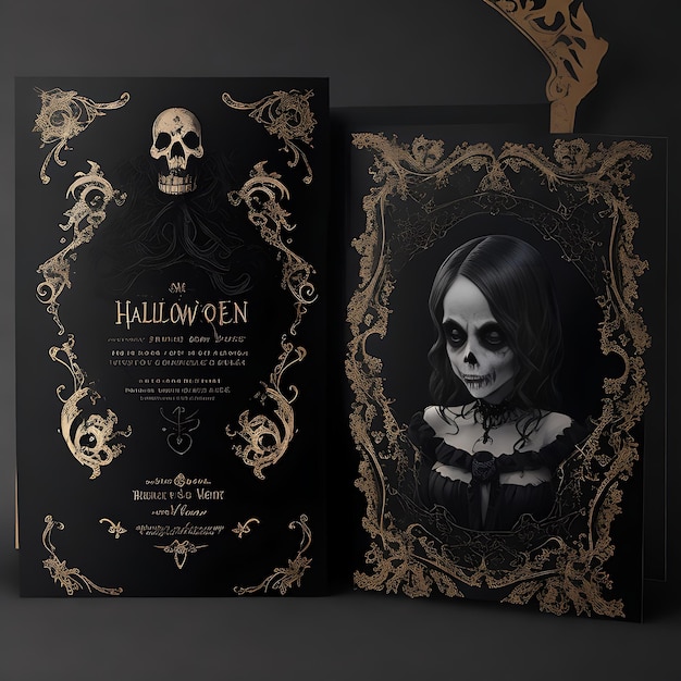 Mockup d'invitation gothique d'Halloween sur fond noir