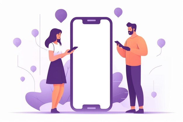 Photo mockup mettant en vedette un smartphone avec un couple d'écran vide en train de discuter