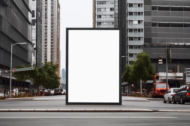 Mockup de panneau d'affichage blanc d'une grande affiche publicitaire dans la rue en gros plan extrême IA générative