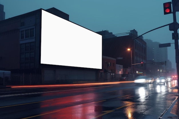 Mockup de panneau d'affichage blanc d'une grande affiche publicitaire dans la rue en gros plan extrême IA générative