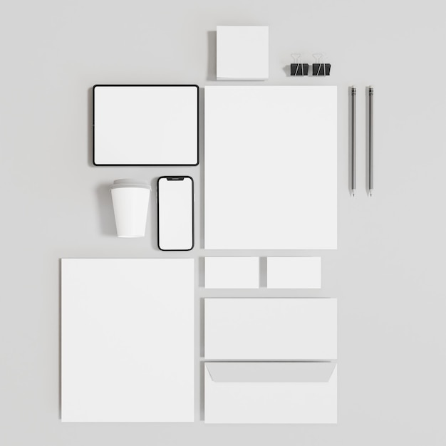Mockup de papeterie de marque avec un smartphone vide
