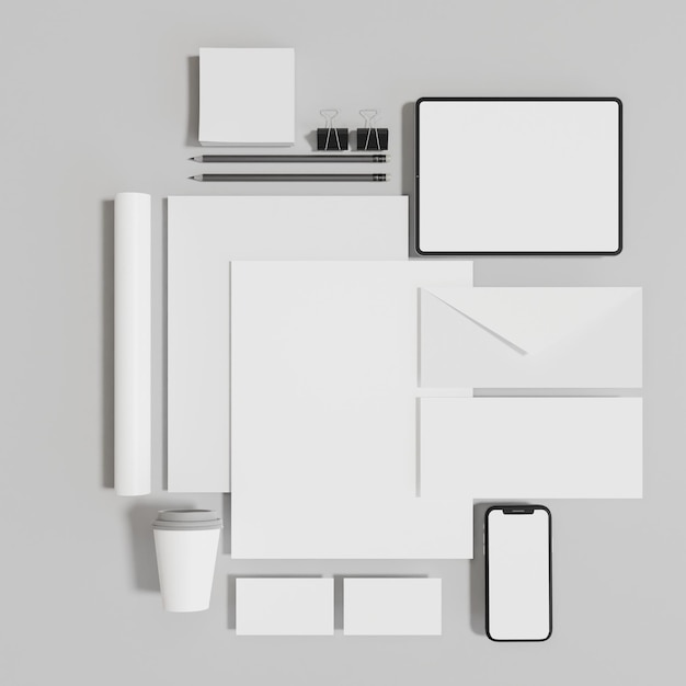 Mockup de papeterie de marque avec un smartphone vide