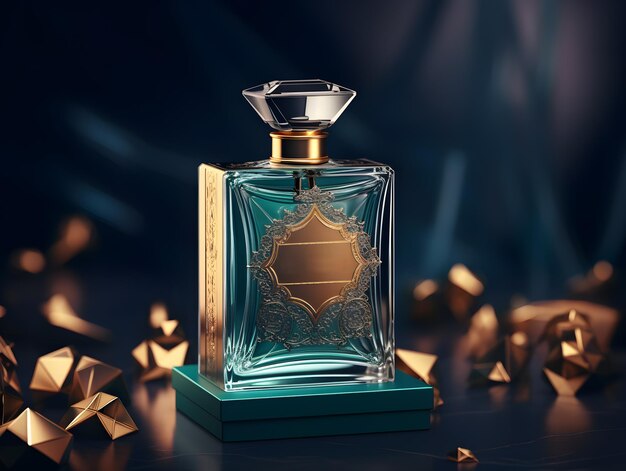 Photo mockup de parfum de luxe avec une texture dorée