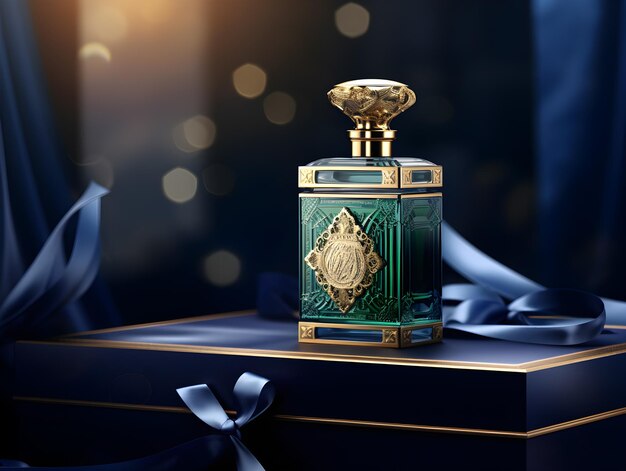 Photo mockup de parfum de luxe avec une texture dorée