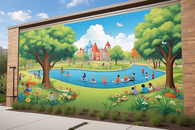 Mockup de peinture murale de parc communautaire œuvre d'art de la communauté actuelle avec des espaces blancs