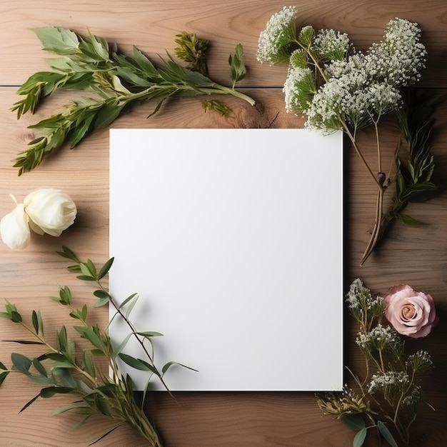 Photo mockup photo gratuit flatlay minimal élégant papier a4 une page table en bois blanc