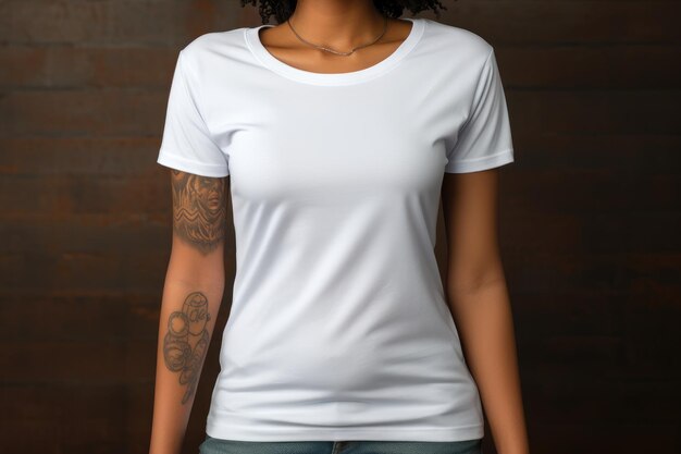 Photo mockup pour le design femme en t-shirt blanc à l'avant