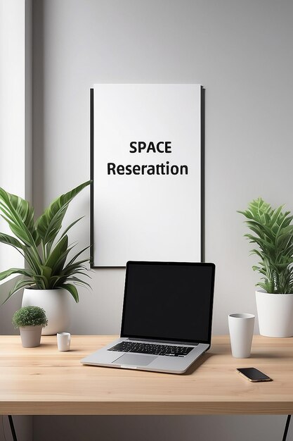 Photo mockup de signalisation de réservation d'espace de coworking avec un espace blanc vide pour placer votre conception