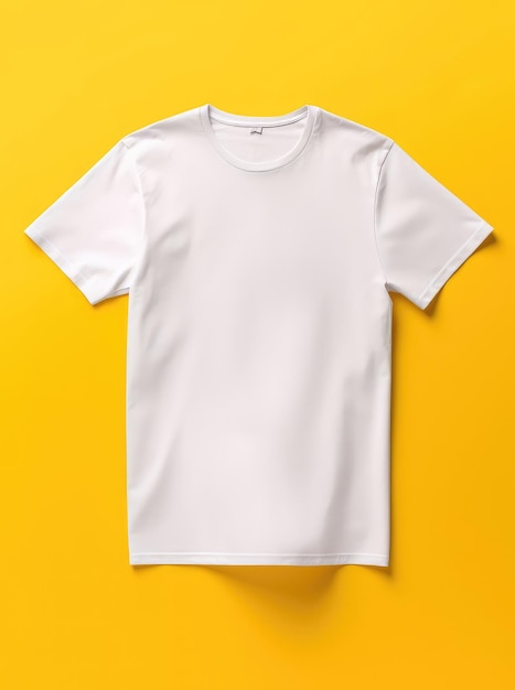 Mockup d'un t-shirt blanc isolé sur un fond jaune