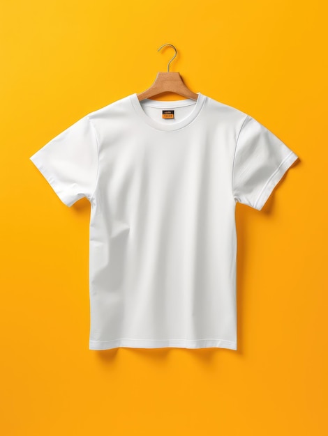 Mockup d'un t-shirt blanc isolé sur un fond jaune