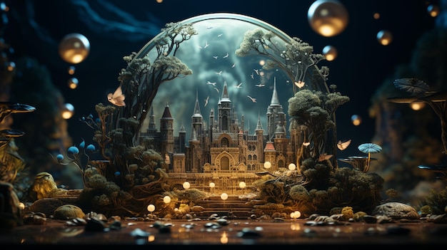 Mockup de tablette magique avec une forêt de contes de fées en arrière-plan