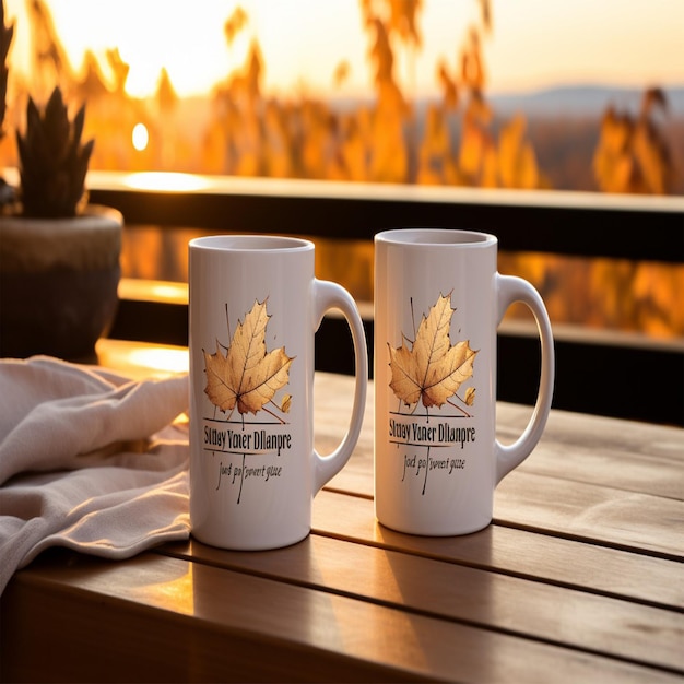 Photo mockup de tasses blanches avec des fleurs pour le jour de la mandre