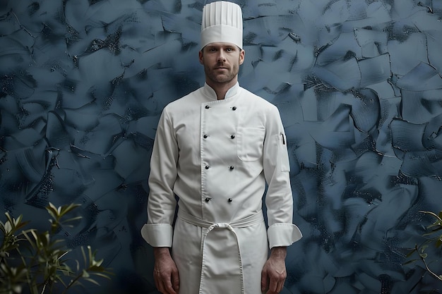 Photo mockup d'une veste de chef blanche avec tablier pour l'affichage d'un restaurant concept mockup design chef apparel jacquette blanche tablier d'un restaurateur