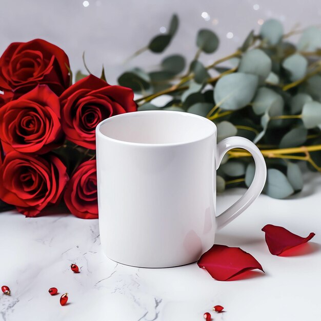 Mockups de tasses pour la fête de la Saint-Valentin, moquettes de tasses à café blanches, moquetes de tasses au café