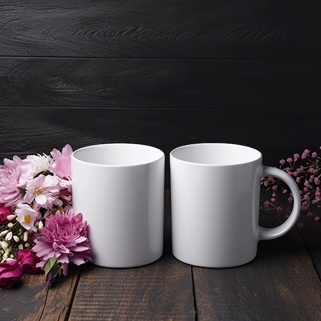 Mockups de tasses pour la fête de la Saint-Valentin, moquettes de tasses à café blanches, moquetes de tasses au café