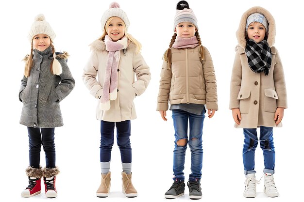 La mode hivernale chaude des enfants isolée sur un fond transparent