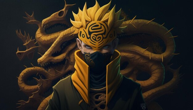 Mode jinchuriki à 10 queues de Naruto peau d'olive jaune