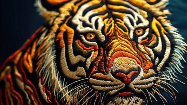 Photo mode sur le thème des animaux une broderie artisanale d'un prédateur de tigre