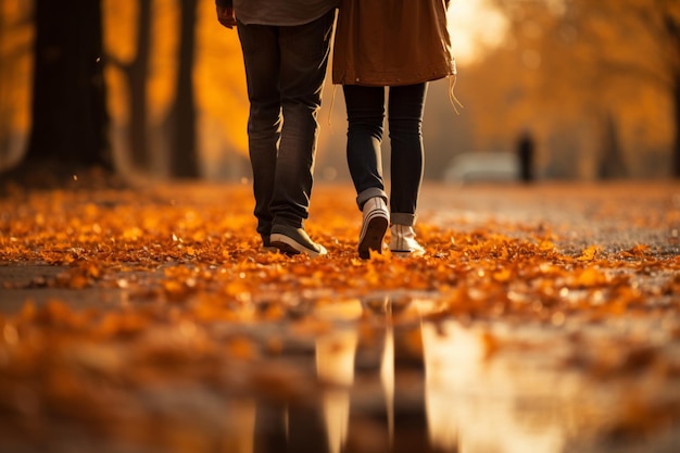 Mode de vie Couples aimant les pieds au milieu des congés d'automne