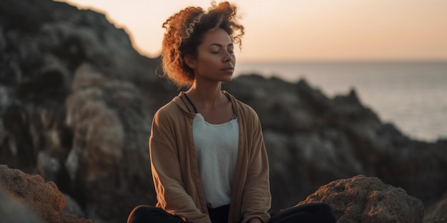 Mode de vie de femme équilibré pratiquant la méditation et le yoga de l'énergie zen