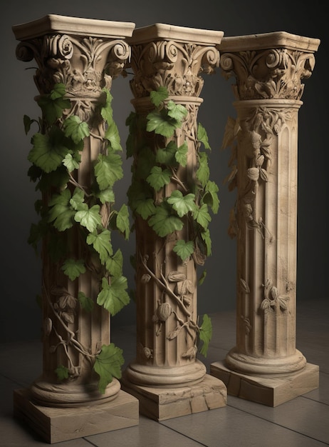 Modèle 3D amélioré de colonnes classiques avec vignes parfait pour les projets architecturaux