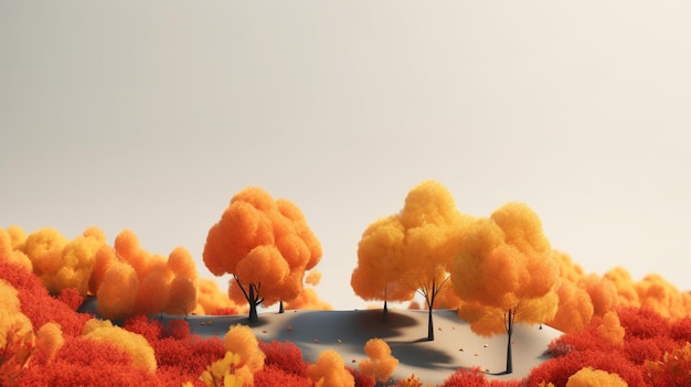 Un modèle 3d d'arbres avec des feuilles orange et un fond blanc.