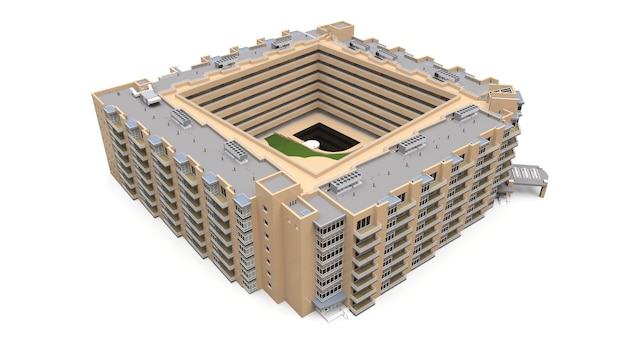 Modèle 3D de Condominium. Immeuble avec cour. Rendu 3D.