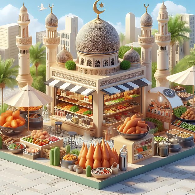 Modèle 3D de la cuisine du Moyen-Orient magasin de fruits frais