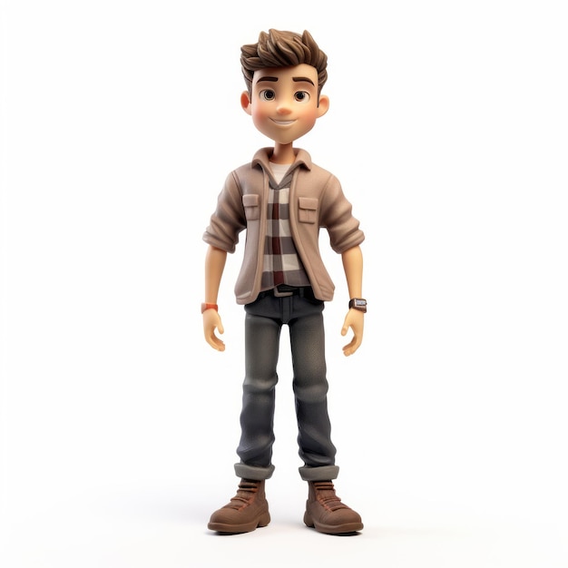 Modèle 3D détaillé d'un mignon garçon en jean, dessin de personnage de dessin animé