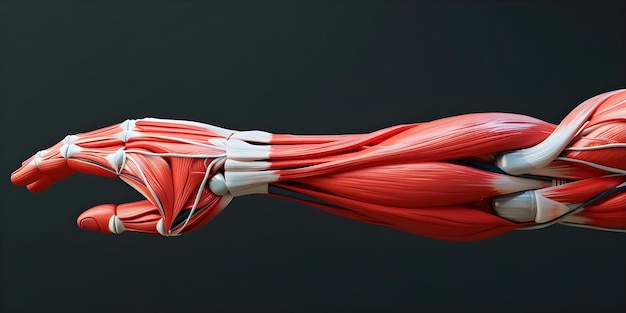 Photo modèle 3d détaillé des muscles de l'avant-bras d'un homme montrant la complexité et la force dans la région anatomique concept anatomie muscles de lavant-bras strength modelle 3d détaillée