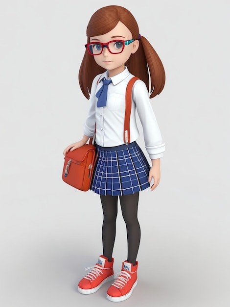 Modèle 3d d'écolière Personnage d'écolière anime