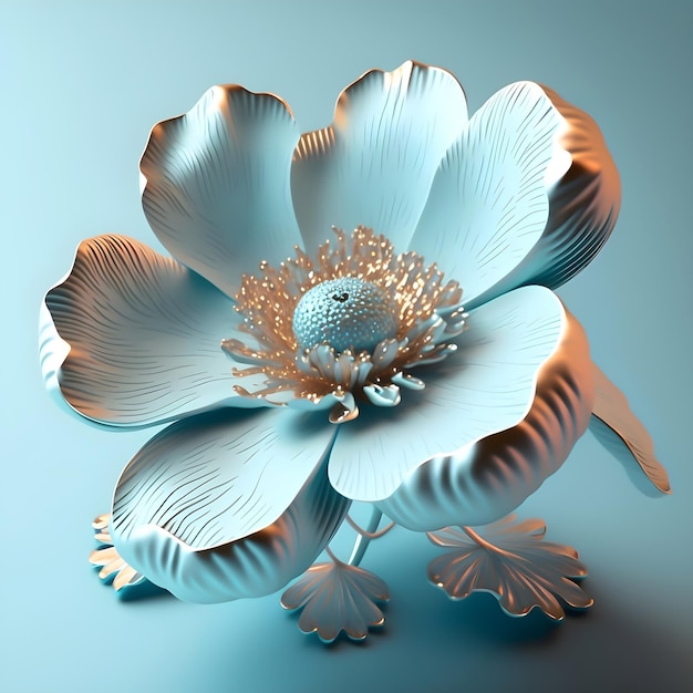 Modèle 3D d'une fleur avec des feuilles d'or