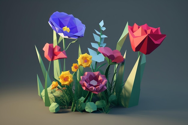 Un modèle 3D de fleurs en papier lowpoly