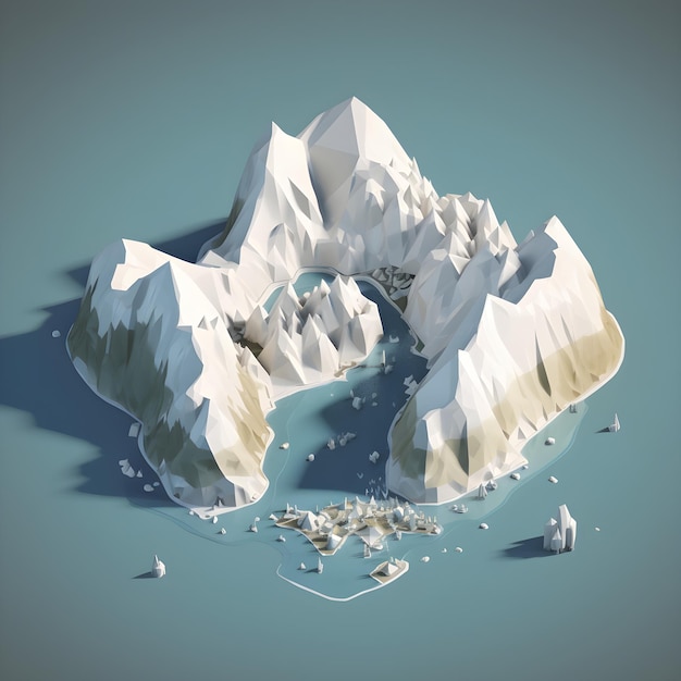 Un modèle 3d d'un iceberg avec un village au milieu.