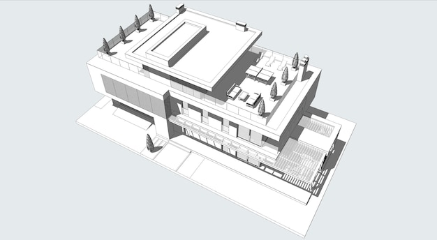 Modèle 3D d'une maison moderne. Modèle d'architecture, dessin. plan de la maison