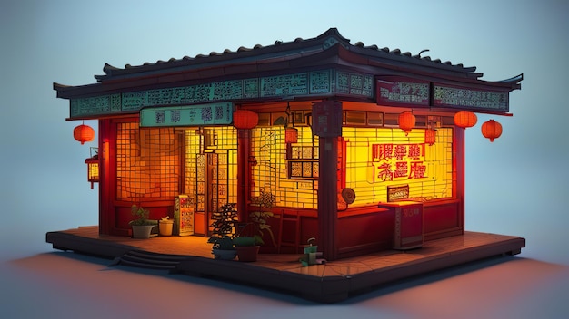 Photo un modèle 3d d'un restaurant chinois.
