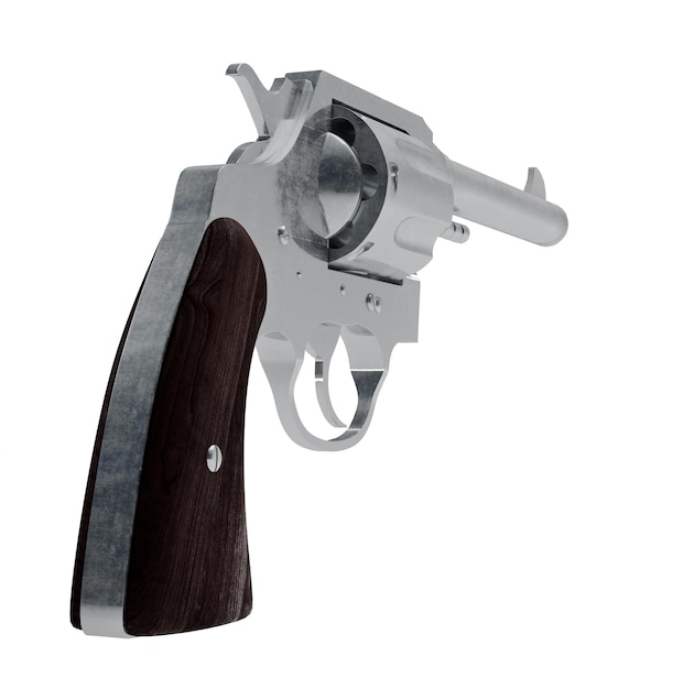 Modèle 3D d'un revolver isolé sur fond blanc