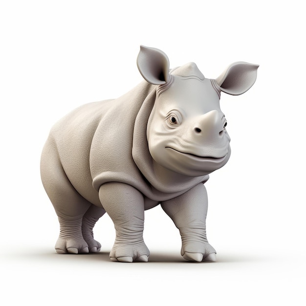 Modèle 3d de rhinocéros mignon d'innocence caricaturale sur fond blanc