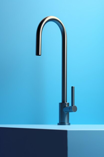 un modèle 3D d'un robinet d'eau moderne simpliste avec une seule goutte suspendue