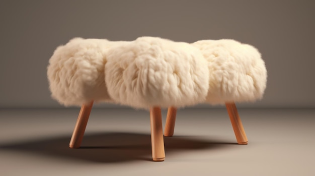 Photo modèle 3d de tabouret de mouton moelleux rendering réaliste et détaillé