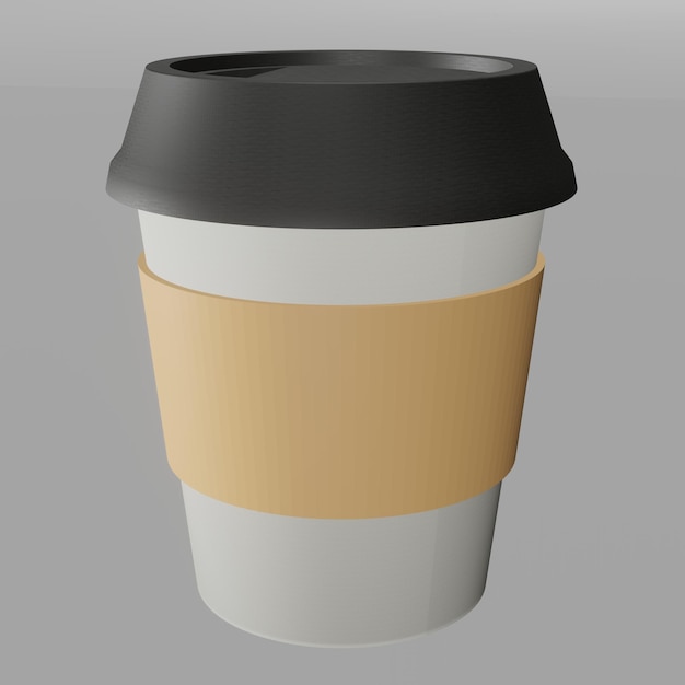Modèle 3D de tasse de café en papier blanc avec fond gris