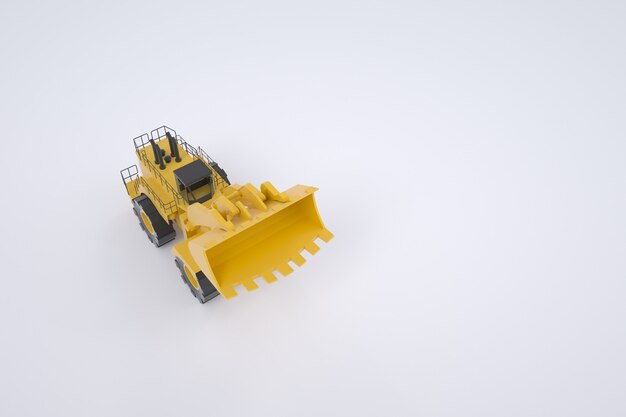 Modèle 3D d'un tracteur jaune. Camion, tracteur avec pelle. Graphique. Tracteur isolé sur fond blanc.