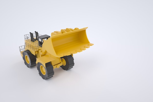 Photo modèle 3d d'un tracteur jaune. machine pour les travaux de construction. graphiques, modèle 3d. tracteur isolé sur fond blanc. tracteur avec le godet relevé