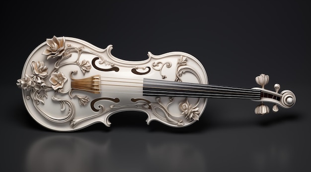 Photo un modèle 3d d'un violon avec une sculpture complexe sur lui dans le style de l'argent et du gris
