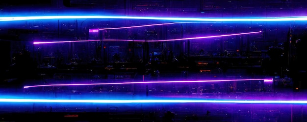 Modèle abstrait de lignes de néon violet et bleu sur fond noir