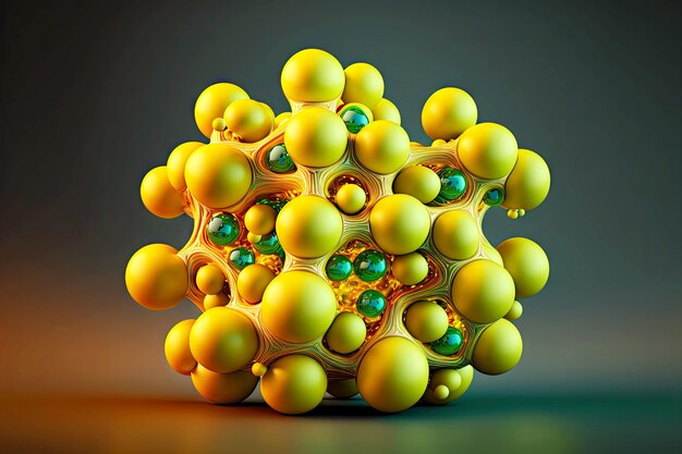 Modèle abstrait de molécule cosmétique avec une belle couleur vert jaune en forme de boule