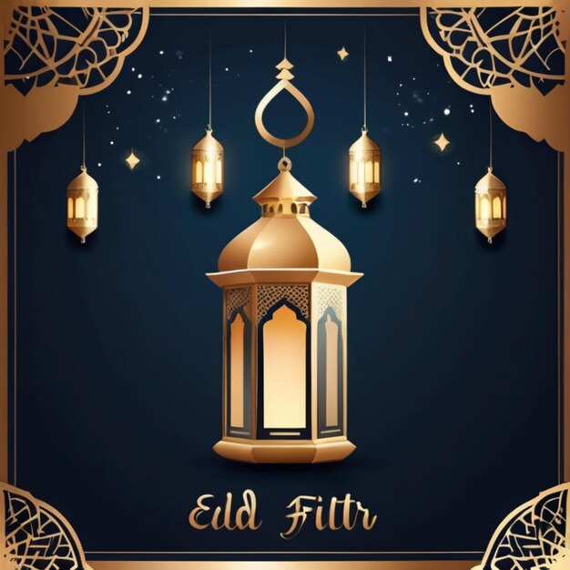 Modèle d'affiche de l'Aïd al-Fitr Lanterne de fond Design de nuit