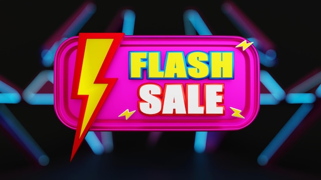 Photo modèle d'affiche ou de bannière de mot de vente flash pour la promotion de la campagne sur les sites web et le rendu 3d des médias sociaux